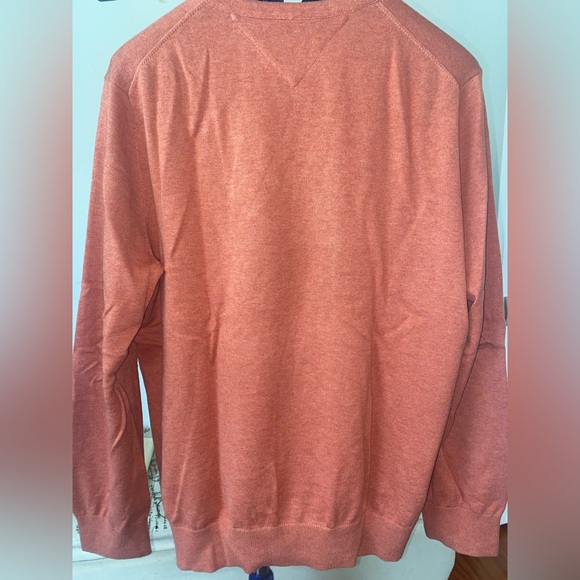 Tommy Hilfiger Orange Premium Cotton V-Neck Sweater - Picture 2 of 3